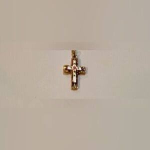 Vintage Gold Tone Cross Pendant Necklace with Floral Design, 18” chain included